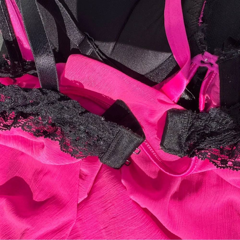 La Senza Lingerie Babydoll Small Pink Black Go Up Two Cup Sizes Y2K Snookie Hot - Picture 8 of 11